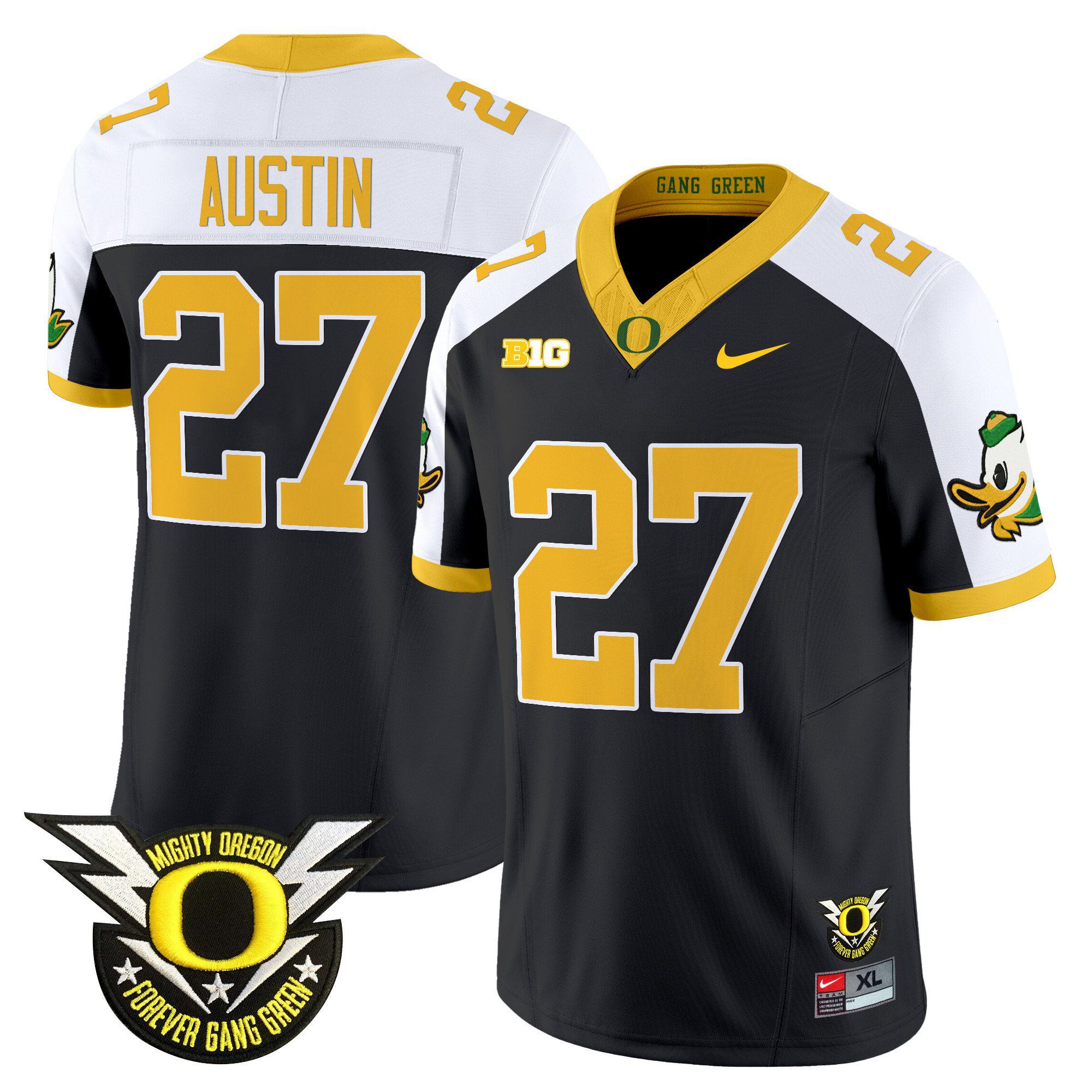 Men Oregon Ducks #27 Austin Black 2024 Nike Forever Gang Green & BIG Patch Vapor Limited NCAA Jersey style 1->ncaa teams->NCAA Jersey